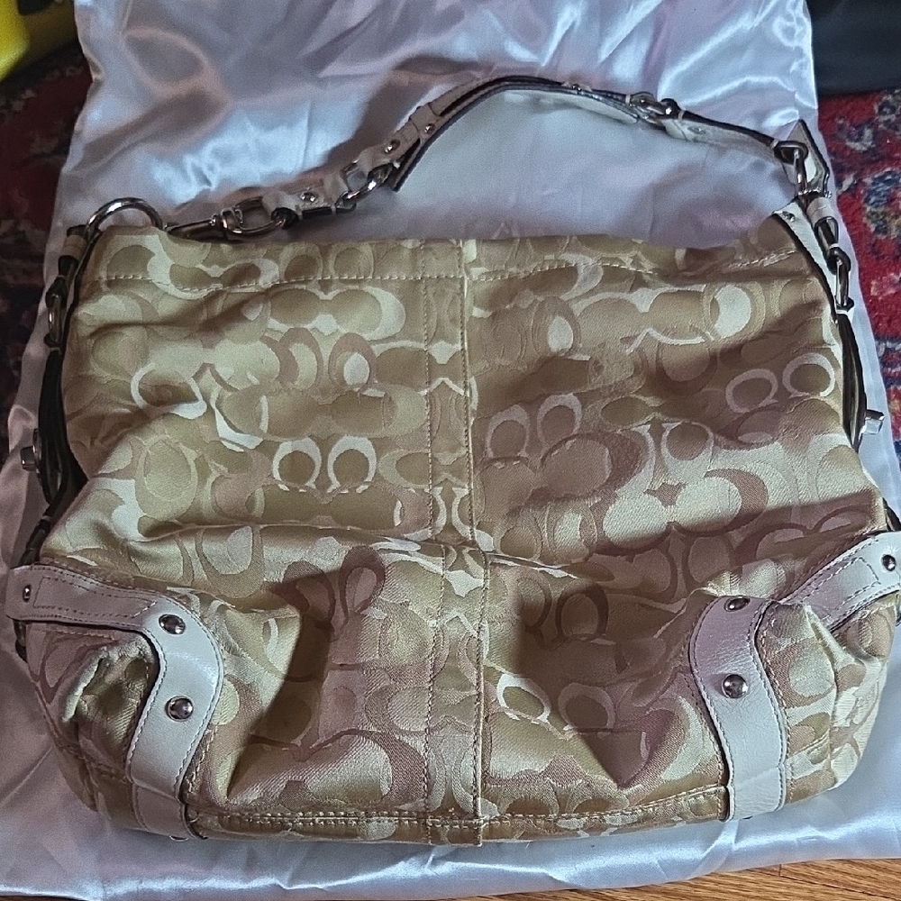 Coach Tan and Cream Signature Handbag